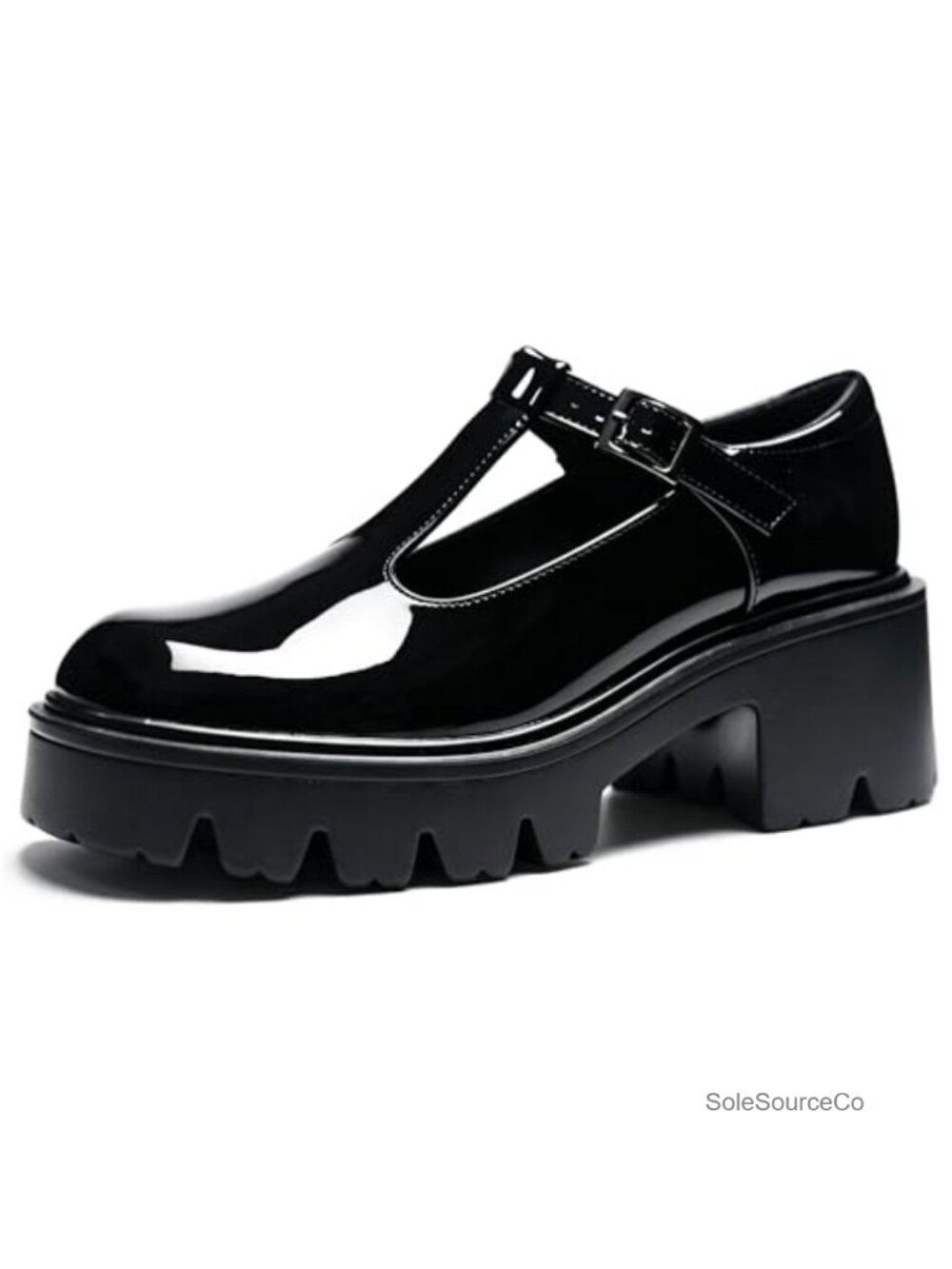 Women's T-Strap Mary Jane Platform Pump Round Toe Buckle Casual